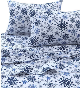 Tribeca Living Cozy Snowflakes 170-GSM Printed Flannel Extra Deep Pocket 100% Cotton Sheet Set