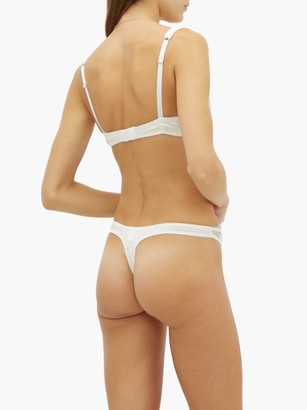 Fleur of England Signature Lace-trimmed Silk-blend Thong - White