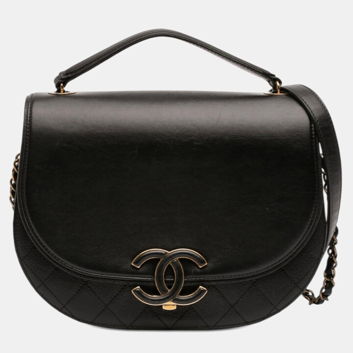 Chanel Black Medium Shiny Calfskin and Quilted Goatskin Coco Curve Flap