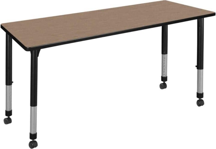 Regency Kee 60 in. x 24 in. Noble Oak Height Adjustable Mobile Classroom Activity Table Desk with Black Base