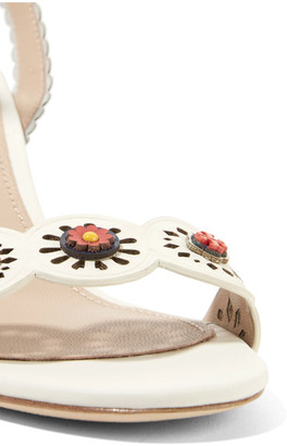Tory Burch Marguerite Embellished Perforated Leather Sandals - Ivory