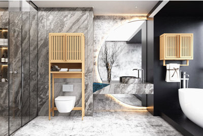 Union Rustic Bathroom Cabinet Wall Mounted Bamboo Toilet Storage Box