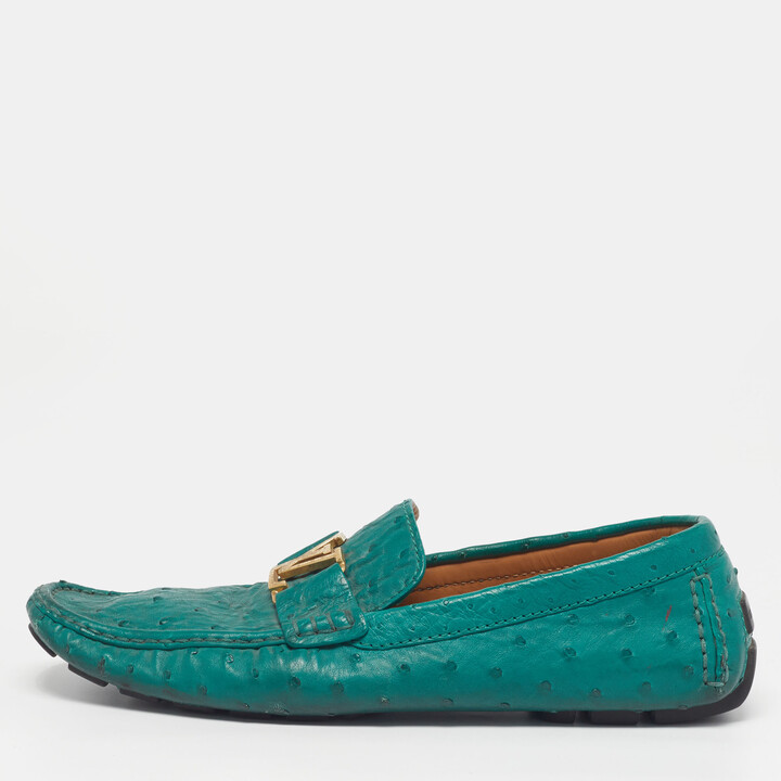 Louis Vuitton Monte Carlo Size 46 Green Ostrich Leather Slip On Loafers