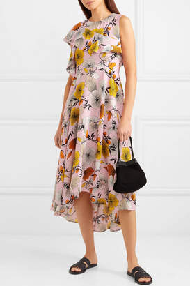 Maje One-shoulder Floral-print Crepe Midi Dress