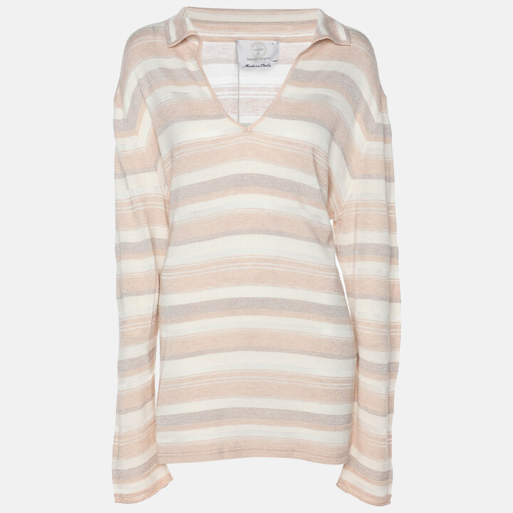 Marina Rinaldi Voyage by Peach/Metallic Stripe Stretch Knit Sweatshirt L