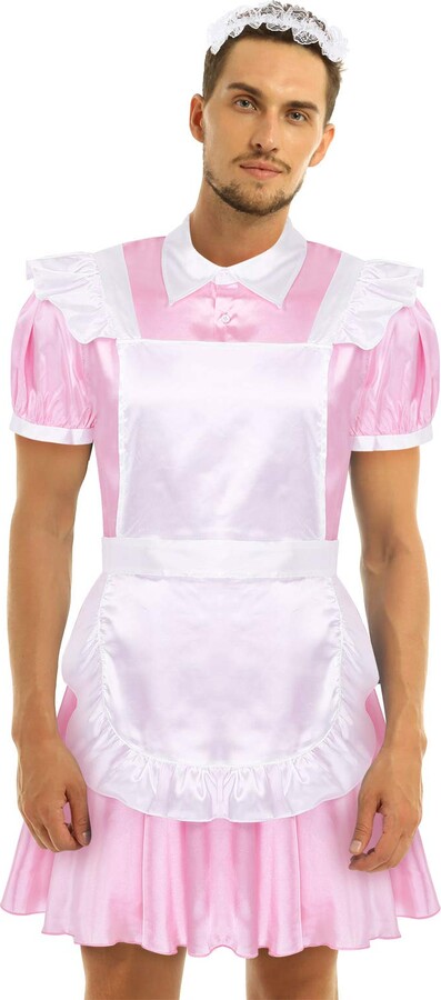 Alvivi Mens Sissy French Maid Outfits Short Puff Sleeve Dress With 