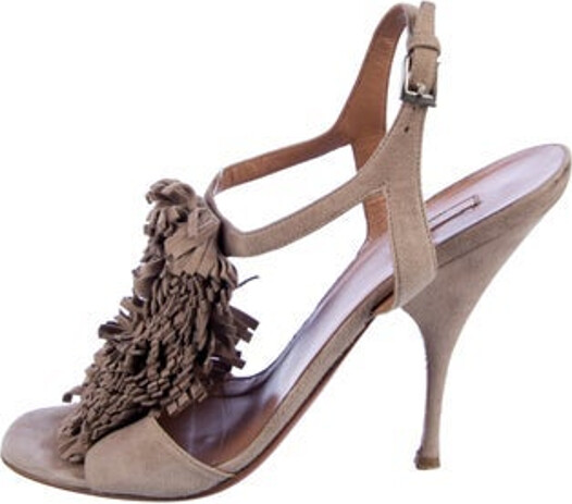 Alaia Suede Slingback Sandals Grey Straps & Buckle Closure at Ankles