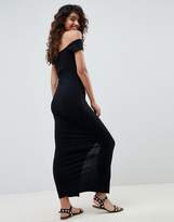 Thumbnail for your product : ASOS Tall DESIGN Tall off shoulder popper front city maxi dress in rib