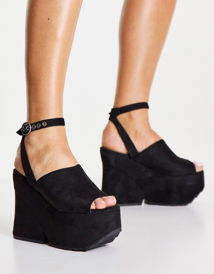 Lamoda platform heel sandals with cleated sole in black - ShopStyle