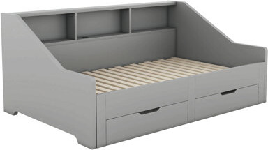 Twin To King Size Daybed Frame With Storage Bookcases And Two Drawers,Charging Design