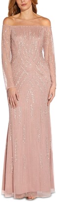 Adrianna Papell Sequin Off-The-Shoulder Gown