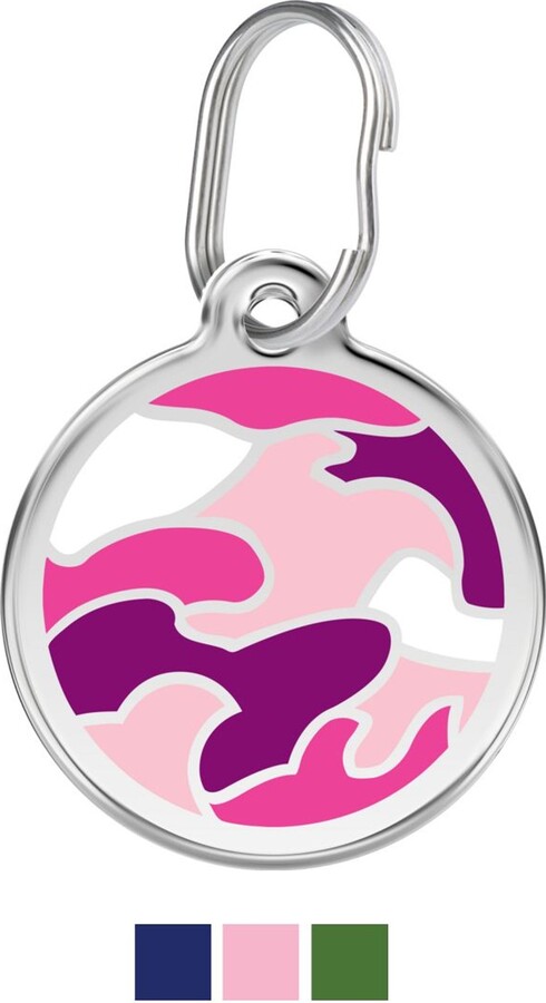Red Dingo Camouflage Stainless Steel Personalized Dog & Cat ID Tag, Pink, Small