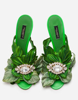 Thumbnail for your product : Dolce & Gabbana Satin mules with leaf applique and jewel embroidery