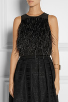 Thumbnail for your product : Tibi Cera Tuxedo cropped feather-trimmed crepe de chine top