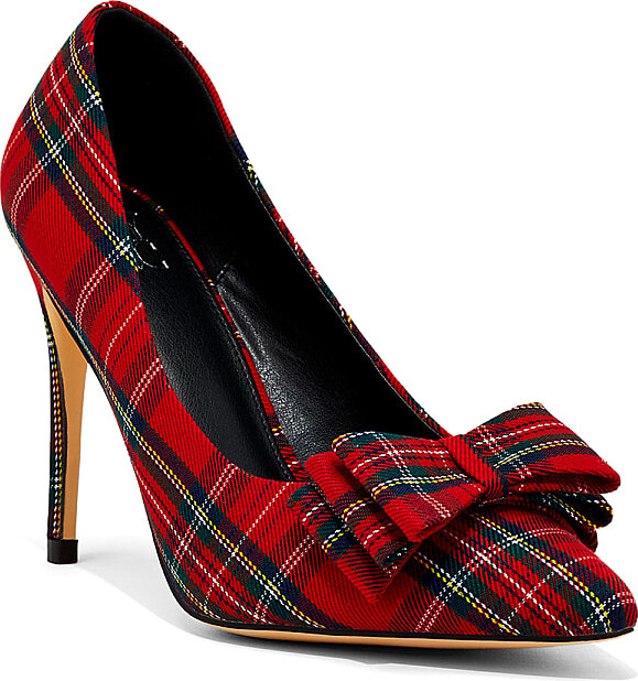 red plaid high heels
