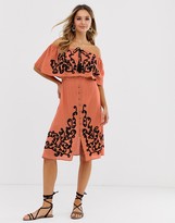 Thumbnail for your product : Violet Skye off shoulder embroidered button through midi dress in rust