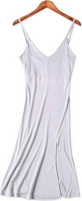 Idealady Womens V Neck Silk Full Slips for Under Dresses Sleeveless Side Split Nightdress (XL