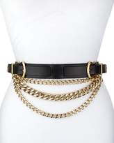 Thumbnail for your product : Veronica Beard Linette Vanchetta Double-Buckle Leather Belt with Chains