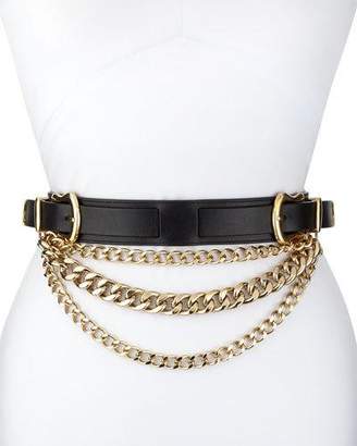Veronica Beard Linette Vanchetta Double-Buckle Leather Belt with Chains