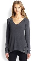 Thumbnail for your product : Feel The Piece Hershel Leather-Trimmed Waffle-Knit Sweater