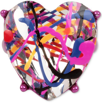 Betsey Johnson Fuchsia-Tone Crystal Graffiti Heart Ring