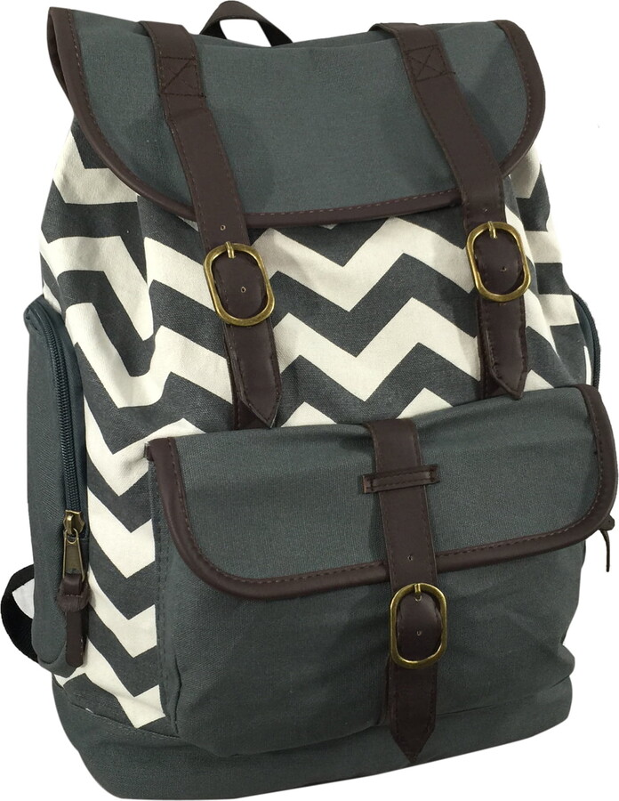 K-Cliffs 100% Canvas Laptop Bookbag Fits 15 inch Laptop Chrome Book, Travel School Bag, Print Grey white/Chevron, Unisex, Teen to Adult