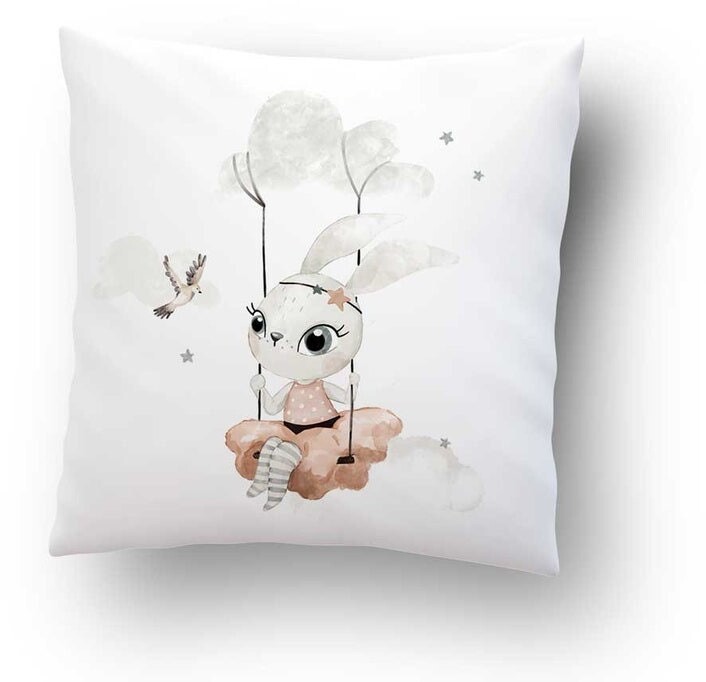 Bunny Pillowcase Made Of Premium Cotton Fabric, Pillowcase, Children's Pillow, Bunny On Swing, Baby Shower