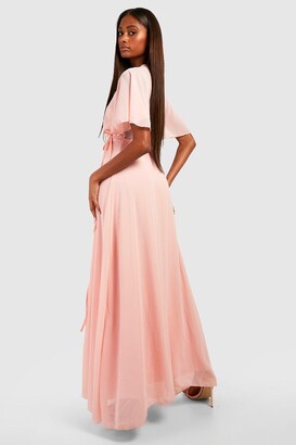 boohoo Chiffon Angel Sleeve Wrap Maxi Bridesmaid Dress