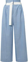 Tibi - Serge Belted Cropped Wool Wide-leg Pants - Blue