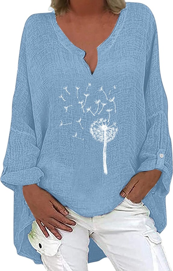 Joasdao Womens Long Sleeve V Neck Floral Printed Irregular Hem Top T Shirt  Casual Shirts Tee Blouse Long Sleeve Spandex Shirt Women (Sky Blue S) -  ShopStyle