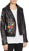 Thumbnail for your product : Molly Bracken Floral-Embroidered Faux Leather Biker Jacket