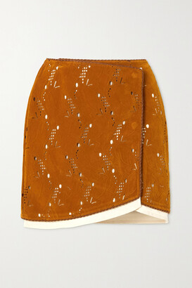 ANDERSSON BELL Kaila Laser-cut Embossed Faux Suede Wrap Mini Skirt