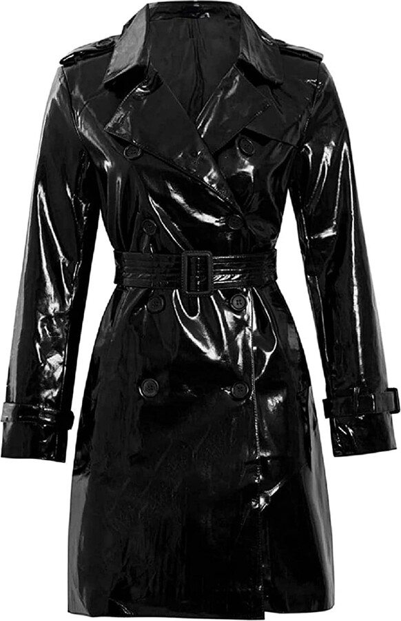JACKETZONE PVC Trench Coat Women | Fashion Outdoor Wet Look Raincoat ...