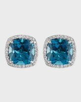 Thumbnail for your product : Frederic Sage 18K White Gold London Blue Topaz Diamond Halo Stud Earrings