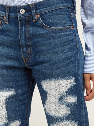 Junya Watanabe Lace-patchwork Straight-leg Jeans - Blue