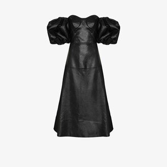 ANOUKI Faux Leather Corset Midi Dress