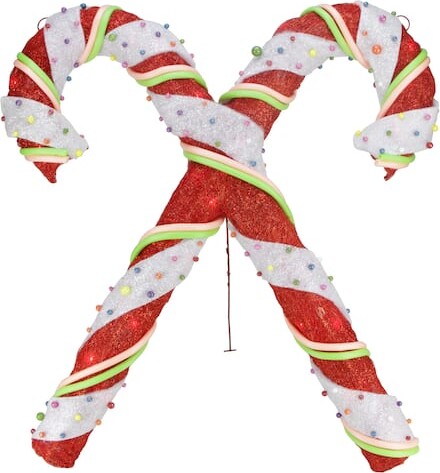 26" Red & White Lighted Sisal Double Candy Cane Outdoor Christmas Décor By Northlight