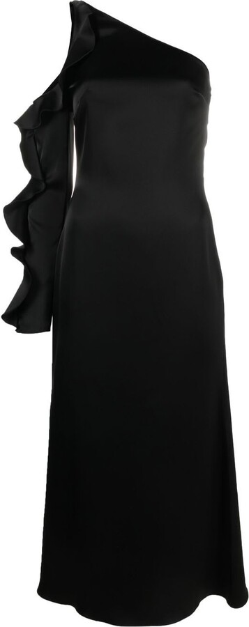David Koma Ruffle Detail One Shoulder Midi Dress