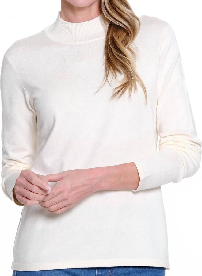 Multiples Mock Neck Long Sleeve Sweater In Winter White