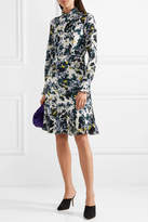 Thumbnail for your product : Erdem Bernette Button-detailed Floral-print Silk Crepe De Chine Dress - Blue