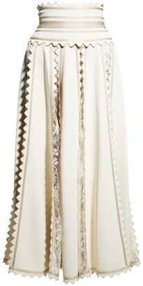 Elie Saab Lace-Insert Scalloped Metallic Knit Maxi Skirt