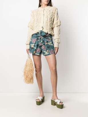 Roseanna Cropped Fringe Cable-Knit Cardigan