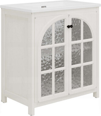 CARPET DESIGN UNLIMITED 2015 LLC 31-Inch Farmhouse Bathroom Vanity with Ceramic Sink, Vintage Rustic Design, and Soft-Closing Doors for Elegant Storage