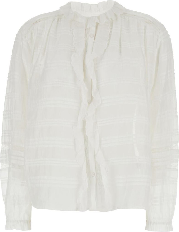 Etoile Isabel Marant 'Peline' White Blouse With Choker Neckline And Sangallo And Ribbing Details In Cotton Woman