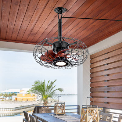 17 Stories Wet Rated Outdoor Ceiling Fan with 3-Color Dimmable LED Light - Remote Control Plug-in Design