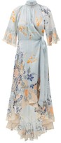 Thumbnail for your product : Camilla Blue Base High-neck Silk Wrap Dress - Blue Print