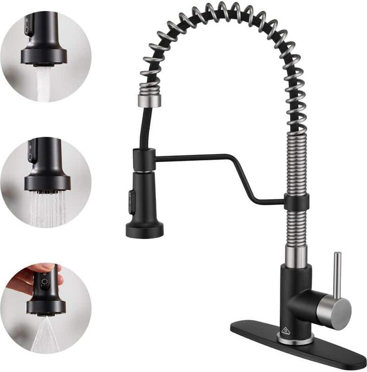 CASAINC Single-Handle Pull-Down Sprayer Kitchen Faucet with 3-Function Pull out Sprayerhead in Brushed Nickel and Matte Black