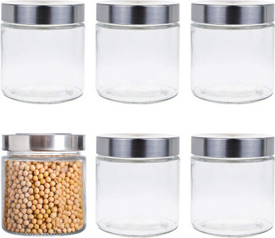 JUNXIANGDIANZI Glass Jars With Stainless Steel Lids - Glass Food Storage Container Set, Suitable For Storing Cookies, Rice, Beans, Pasta, Snacks, And Other Foods.