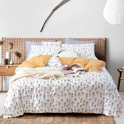 Nayoroom 3 Pieces Yellow Floral Duvet Cover 100% Cotton Floral Cottagecore Bedding Sets Chic Flower Botanical Duvet Cover Vintage Style Garden Floral