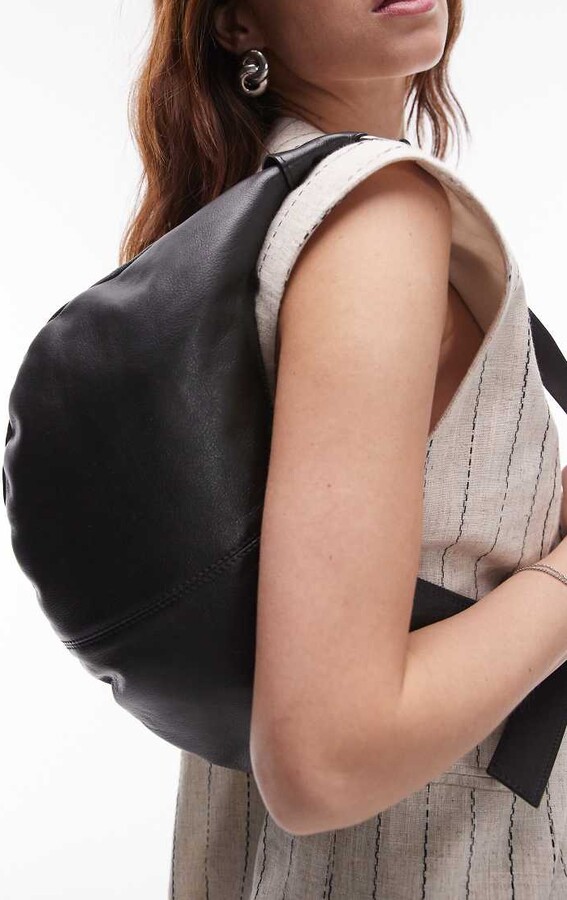 Topshop Leah leather mini scoop shoulder bag in black ShopStyle